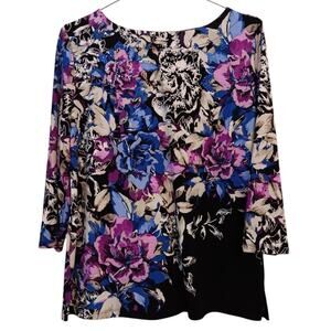 JM COLLECTION‎ Stretchy Top Petite XL Beaded Bling Colorful Floral Work Office